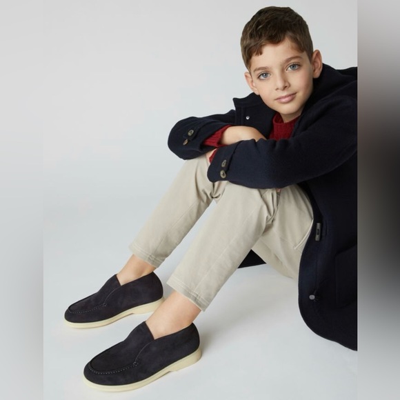 💎LORO PIANA💎 Open Walk Kids Suede Leather Loafers - Picture 1 of 9